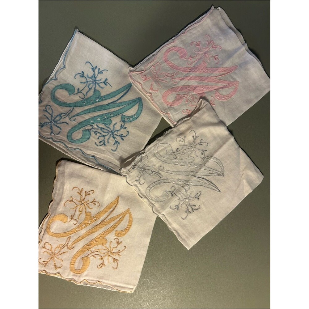 Four Vintage “M” monogrammed hankies.